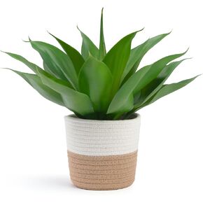 Velener Fake Agave with Woven Cotton Rope Basket, Artificial Plant Outdoor Agave - Fake Sucuulents Plants for Indoor and Outdoor Decor(15 Inch)-1 Pack in Saudi Arabia