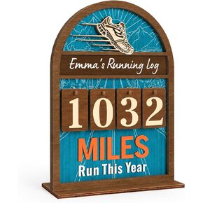 Personalized Miles Run This Year Tracker, Custom Wooden Running Log Counter, Unique Gifts for Runners Men Women, Cool Marathon Runner Gifts, Home Decor in Saudi Arabia