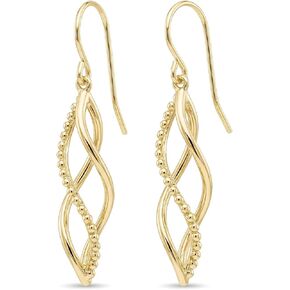 14K Yellow Gold Twisted Infinity Drop Earrings for Women, Beaded Accent Dangle Earrings, Fish Hook Back Closure, Hypoallergenic Minimalist Jewelry for Daily Wear & Gifting in Saudi Arabia