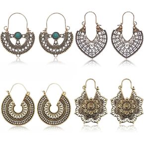 4 Pairs Boho Dangle Earrings for Women,Boho Dangle Drop Earrings | Bohemian,Geometric,Trendy Summer Earring,Jewelry Gifts for Women,Vintage,Metal Earrings Set in Saudi Arabia