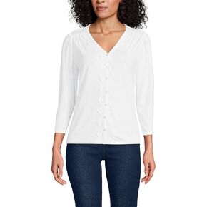Lands' End Women's 3/4 Sleeve Slub V-Neck Lace Trim Top in Saudi Arabia