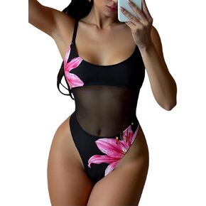 Tainehs Women's One Piece Swimsuits Sexy High Cut Leg Cheeky Coverage Swimswear Slimming Mesh Bathing Suits in Saudi Arabia