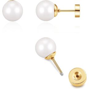 Pearl Earrings Studs for Women, 1 Pair Gold Filled Silver Hypoallergenic Titanium 20G Post with Screw Flat Back Small Pearls Jewelry Gift in Saudi Arabia