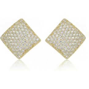 Elegant Gold Square Stud Earrings for Women, CZ Pave Setting, Luxury High-End Dense Inlay Earrings, Hypoallergenic, Shiny Fashion Jewelry for Banquet/Commute in Saudi Arabia