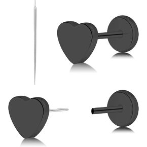 Titanium Threadless Flat Back Heart Stud Earring, Hypoallergenic Push-In Earring Studs, Comfortable Flat Back Jewelry in Gold Pink Silver Black in Saudi Arabia