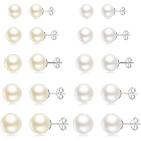 10 Pairs Pearl Earrings for Women, Hypoallergenic Stud Earrings Set with White & Pale Yellow Pearls 4-10mm, Stainless Steel Big and Small Earrings Gift Set in Saudi Arabia