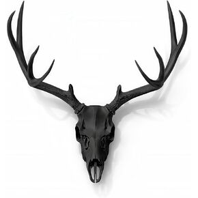 SlickFish Creations Deer Skull & Antlers Life Size Black Wall Mount Deer Skull Replica – Realistic Full Size Faux Antler European Skull Decor for Modern, Rustic, Western & Gothic Skull Decor (Black) in Saudi Arabia