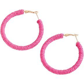 5cm Circle Hoop Earrings Handmade Rattan Earrings Woven Straw Wicker Rattan Drop Earrings Lightweight Boho Summer Hoops for Women in Saudi Arabia