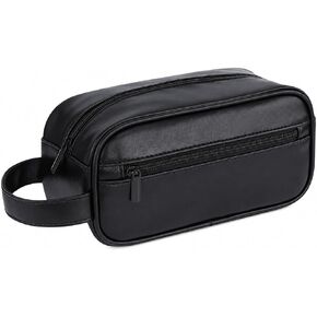 Men's Toiletry Bag, Vintage PU Leather Travel Shaving Case, 9.1" Lightweight Toiletries Organizer Pouch, Premium Grooming Gift for Husband Dad, Khaki (Black) in Saudi Arabia