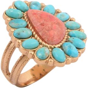 Barse Jewelry Blue Turquoise Starburst Orange Coral Golden Statement Ring in Saudi Arabia