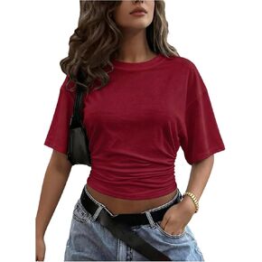BEAUDRM Women's Y2k Sexy Going Out Crop Tops Half Sleeve Cinched Waist Tops Ruched Dolman Casual T Shirts in Saudi Arabia