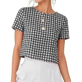 IDEALSANXUN Womens Gingham Shirts Spring Summer Short Sleeve Crop Cute Blouses Tops in Saudi Arabia