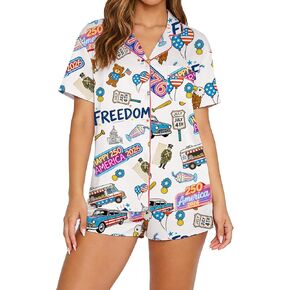 Foidiccx Womens 4th Of July Pajamas Sets Graphic Short Sleeve Tops Shorts Lounge Sleep Pj Set 250th Party Matching Outfits in Saudi Arabia