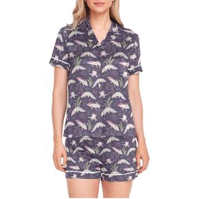 Laprad Womens Silk Satin Pajama Set Soft Short Sleeve Button Down Sleepwear 2 Piece Pjs Set in Saudi Arabia