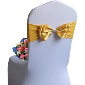 6 PCS Spandex Chair Sash Bow Tied,Elastic Sashes Chair Bands for Wedding Party Reception Events Celebration Banquets Hotel Event Decorations Chairs Decoration(Gold) in Kuwait