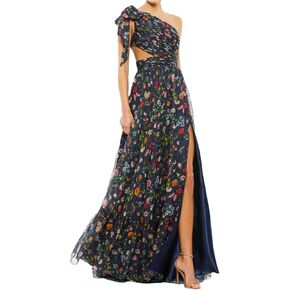 Qikaka Women's One Shoulder Sleeveless Ruched Ruffles Floral Printed Printed A-Line Sexy Nightclub Party Dress in Saudi Arabia