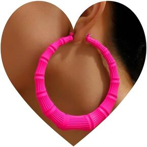 Bamboo-Style Hoop Earrings, Large Statement Hoops, Available in Gold, Silver, Black Hot Pink, Lightweight Fashion Jewelry for Women, 80MM in Saudi Arabia