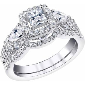 SHELOVES Moissanite Princess Pear Cut D color VVS1 clarity White Gold Engagement Ring Wedding Ring Set for Women Size 6 in Saudi Arabia