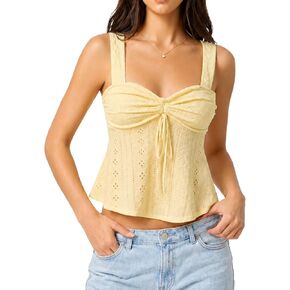 ELLEVEN Babydoll Tank Tops for Women, Sleeveless Flowy Ruffle Tie Front Casual Trendy Cute Y2k Summer Going Out Tops in Saudi Arabia