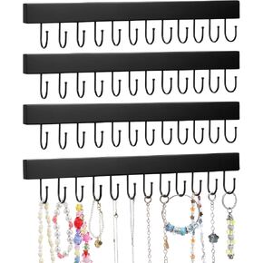 4Pack Necklace Organizer Wall Mount, Jewelry Hanger Wall Organizers with 48 Hooks for Necklaces, Bracelets, Earrings Hanging(Black) in Saudi Arabia