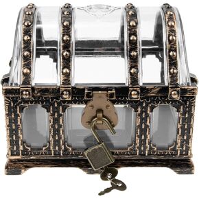 Zerodeko Treasure Chest, Plastic Pirate Box with Lock and Key, Vintage Keepsake Jewelry Container Clear Prize Box Decorative Storage Box Desktop Organizer Party Favors for Kids Adults (Bronze) in Saudi Arabia