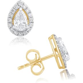 Dewberry 0.92 Carat IGI Certified Lab Grown Diamond Pear Cut Halo Stud Earrings | 14K White or Yellow Gold Plating on 925 Sterling Silver | Hypoallergenic Push Back Earrings For Women (Clarity: VS/ Color: FG) in Saudi Arabia