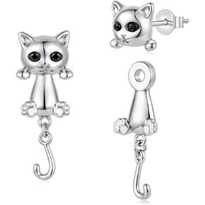 MUNDELL 925 Sterling Silver Post Cute Cat Stud Earrings Pearl Teardrop Bow Hypoallergenic Stud Earring for Women Fine Jewelry in Saudi Arabia