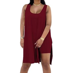 HBQ Women's Plus Size 2 Piece Outfits Sleeveless Tunic Tops and Bodycon Shorts Tracksuit Sets in Saudi Arabia