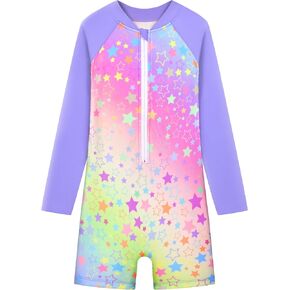 Girls Swimsuit One Piece Long Sleeve Front Zipper Rash Guard Swimwear UV Protection Bathing Suit in Saudi Arabia