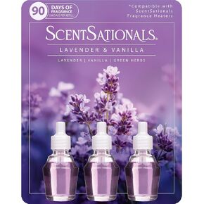 ScentSationals Lavender & Vanilla Fragrance Oil Plug In Air Freshener Refills 3-Pack - Works with Scentsationals Wall Plugs, Long-Lasting Home Fragrance, 0.8 fl oz Each, Packaging May Vary in Saudi Arabia