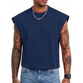 Mens Oversized Crop Top Cap Sleeve Boxy Cut Shirt Muscle Tank Tops Cropped Crewneck T Shirts in Saudi Arabia