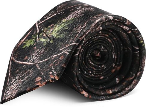 ASVP Shop Camo Necktie for Men Woodland Tree Bark Camouflage Print Tie Hunting Inspired Brown Green Dress Tie for Outdoors Rustic Wedding Work Party in Saudi Arabia