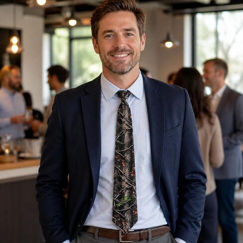 ASVP Shop Camo Necktie for Men Woodland Tree Bark Camouflage Print Tie Hunting Inspired Brown Green Dress Tie for Outdoors Rustic Wedding Work Party in Saudi Arabia
