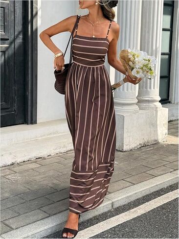 Milumia Women's Striped Spaghetti Strap Dress Smocked Open Back Flowy Long Vacation Dresses in Saudi Arabia