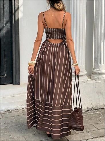 Milumia Women's Striped Spaghetti Strap Dress Smocked Open Back Flowy Long Vacation Dresses in Saudi Arabia