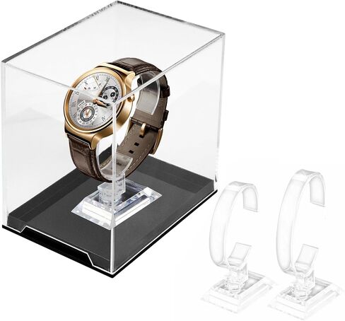 Acrylic Watch Display Case with 2 Sizes C-shaped Stands, Single Transparent Watch Organizer with Black Base, Dustproof Protection Showcase for Men, Boyfriend, Birthday, Father's Day Gift in Saudi Arabia