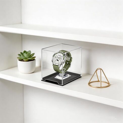 Acrylic Watch Display Case with 2 Sizes C-shaped Stands, Single Transparent Watch Organizer with Black Base, Dustproof Protection Showcase for Men, Boyfriend, Birthday, Father's Day Gift in Saudi Arabia