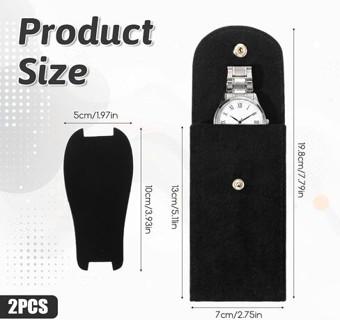 Watch Travel Pouch, 2 Pcs Velvet Watch Pouch Portable Flannelette Watches Storage Bag with Watches Holder with Snap Button for Men Women (Black) in Saudi Arabia