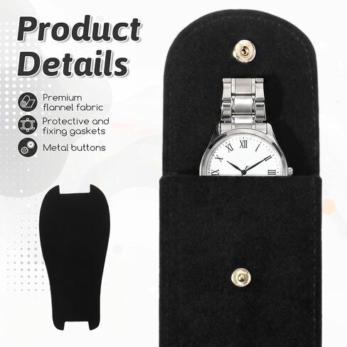 Watch Travel Pouch, 2 Pcs Velvet Watch Pouch Portable Flannelette Watches Storage Bag with Watches Holder with Snap Button for Men Women (Black) in Saudi Arabia