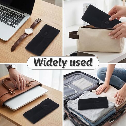 Watch Travel Pouch, 2 Pcs Velvet Watch Pouch Portable Flannelette Watches Storage Bag with Watches Holder with Snap Button for Men Women (Black) in Saudi Arabia