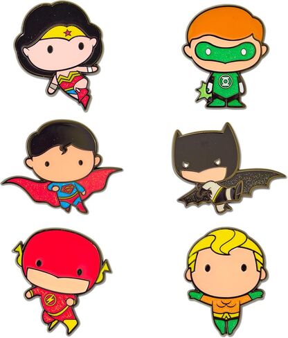 DC Comics Chibi Justice League Superheroes Mystery Enamel Pin Blind Box Series، Chibi Wonder Woman، Batman، Superman، Flash، Aquaman، أو Green Lantern in Kuwait