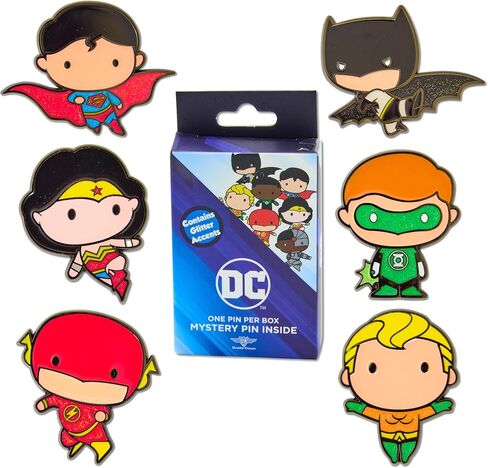 DC Comics Chibi Justice League Superheroes Mystery Enamel Pin Blind Box Series، Chibi Wonder Woman، Batman، Superman، Flash، Aquaman، أو Green Lantern in Kuwait