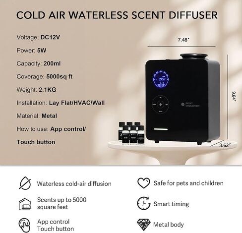 2026 Upgraded Waterless Diffuser, 2000 Sq.Ft Cold Air Scent Diffuser 7 Fragrance Levels, Timer Settings, Scent Diffuser for Home, Hotel Scent Waterless Diffuser for Large Room in Saudi Arabia