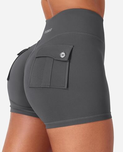 CoreFlex Cargo Pocket Workout Shorts for Women Scrunch Zipper 3.6" High Waisted Yoga Gym Shorts in Kuwait