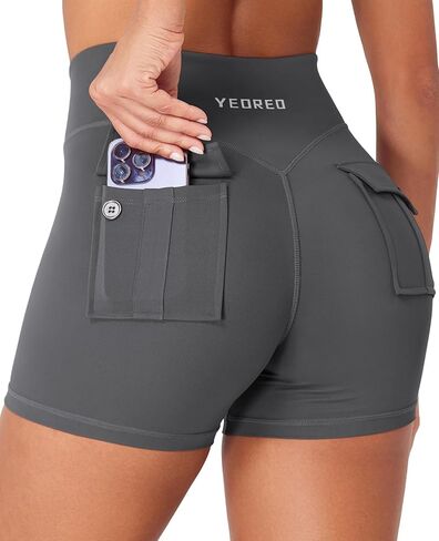 CoreFlex Cargo Pocket Workout Shorts for Women Scrunch Zipper 3.6" High Waisted Yoga Gym Shorts in Kuwait