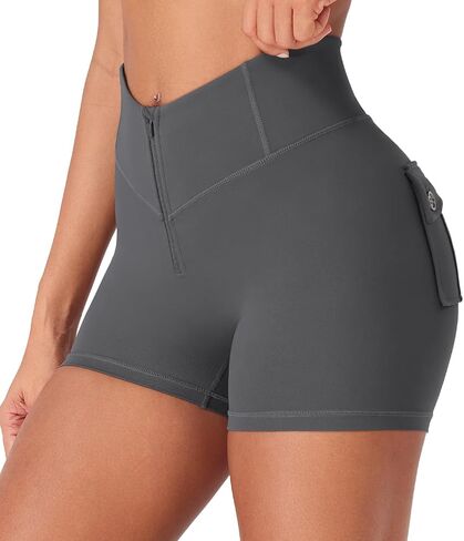 CoreFlex Cargo Pocket Workout Shorts for Women Scrunch Zipper 3.6" High Waisted Yoga Gym Shorts in Kuwait