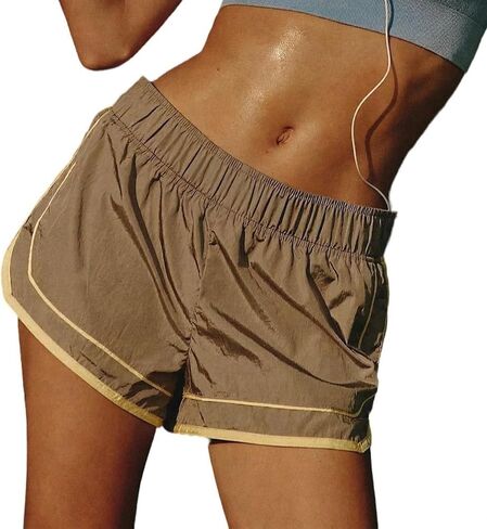 Women's Athletic Dolphin Shorts Mid-Rise Running Workout Shorts Built-in Briefs Woven Casual Sport Shorts in Kuwait