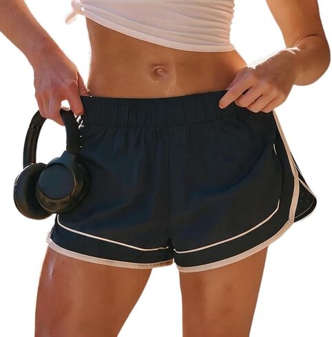 Women's Athletic Dolphin Shorts Mid-Rise Running Workout Shorts Built-in Briefs Woven Casual Sport Shorts in Kuwait