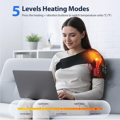 Shoulder Heating Pad with Massager, Shoulders Massager with Heat, Portable Shoulder Brace with Magnetic Detachable Remote Control, 5 Heat & 5 Vibration Modes, Adjustable Size for Men and Women in Saudi Arabia