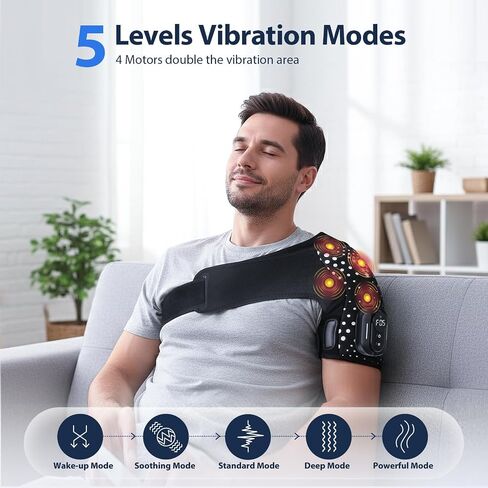 Shoulder Heating Pad with Massager, Shoulders Massager with Heat, Portable Shoulder Brace with Magnetic Detachable Remote Control, 5 Heat & 5 Vibration Modes, Adjustable Size for Men and Women in Saudi Arabia